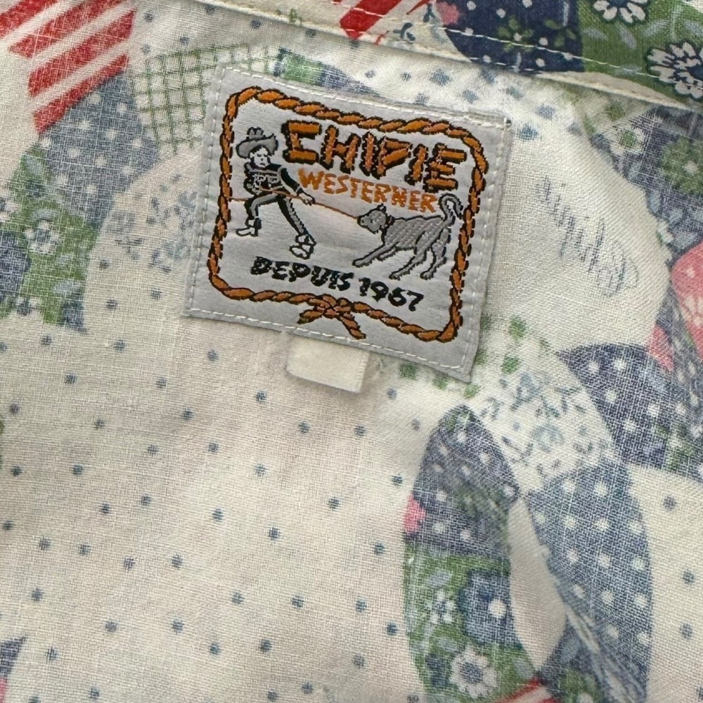 Vintage Chipie Westerner Quilted Patchwork Print Shirt Mens Long Sleeve Snap - Picture 3 of 8